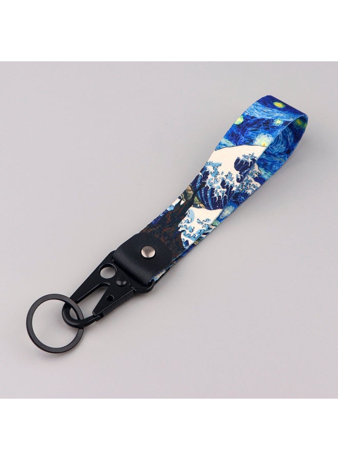 Generic Van Gogh Keychain For Women Men Starry Sky Short Wrist Straps Japanese Waves Car Key Ring Backpack Pendant Jewelry Holiday Gifts-Color:4 - Image 4