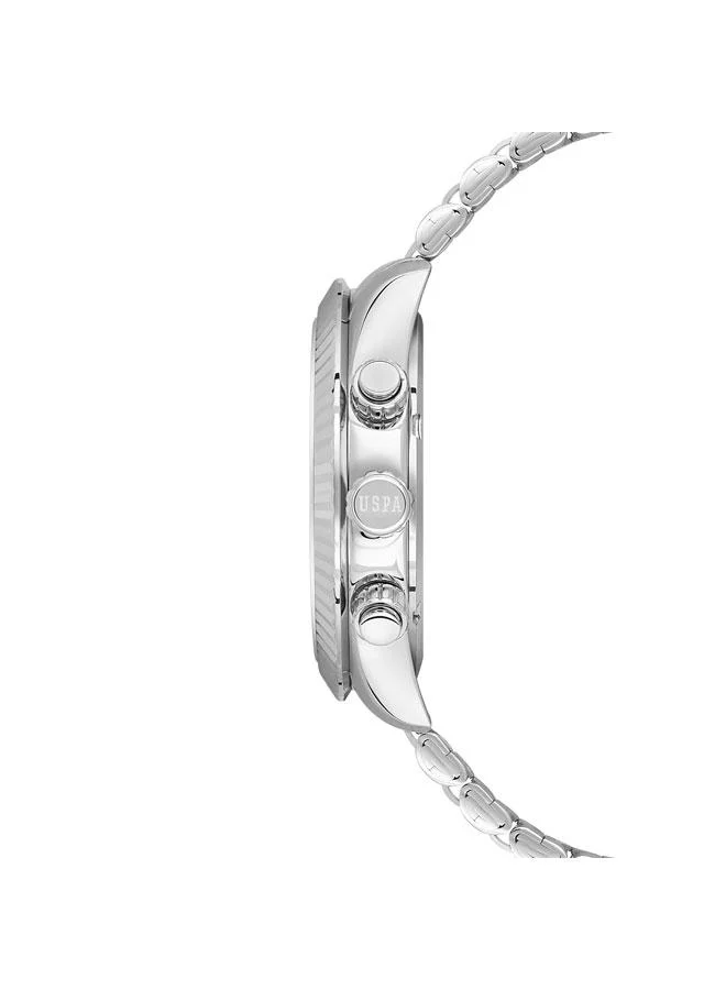 يو اس بولو اسن ساعة رجالية متعددة الوظائف بقرص أسود وسوار فضي من الفولاذ المقاوم للصدأ  مم