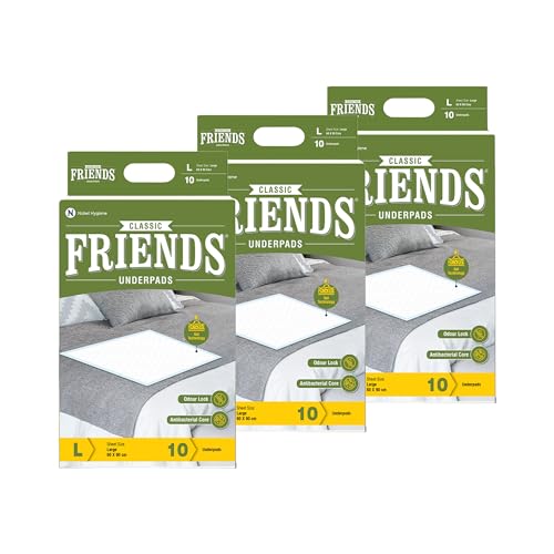 Friends Classic Large Disposable Underpads for Adults (60x90 cm) | 30 Count | Highly Absorbent | Unisex | Rash Protection | Converts Liquids to Gel | Cottony Soft | Anti-Bacterial & Leak-Proof - Image 1