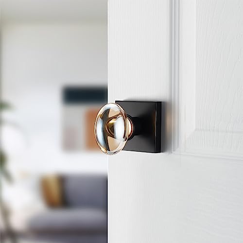 dairazan Champagne-Gold Oval-Glass Door Knobs - Interior Passage Premium Crystal Door Handles, Square Rosette Matte Black Finished(Passage) - Image 3