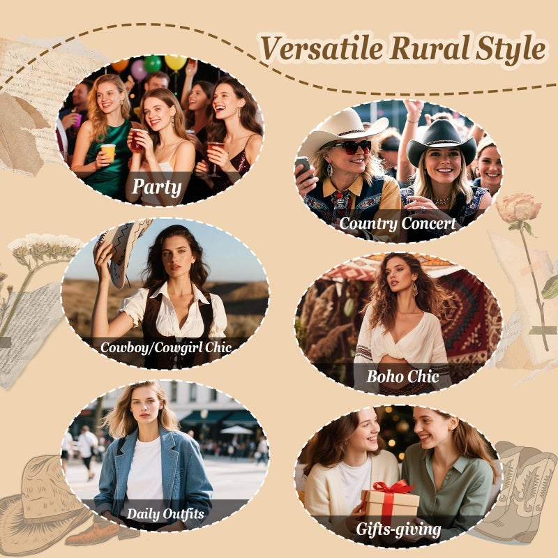 Novearring Western Jewelry Outfit for Women Vintage Gold Western Earrings Accessories Dress Shirts Country Concert Outfits Cowgirl Outfits for Women - Image 4