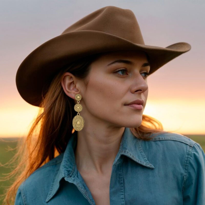 Novearring Western Jewelry Outfit for Women Vintage Gold Western Earrings Accessories Dress Shirts Country Concert Outfits Cowgirl Outfits for Women - Image 2