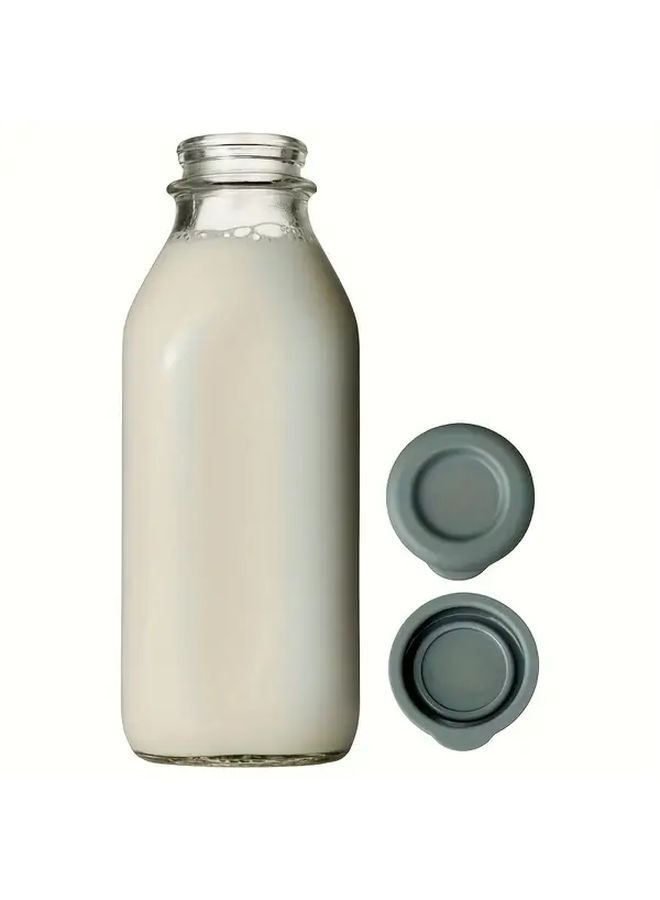 2pcs Gray Silicone Replacement Caps for Glass Milk Bottles Reusable Dishwasher Safe Durable Easy Clean - Image 2