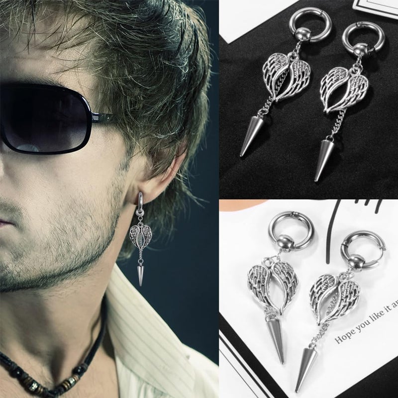 Coolkin 18 Pairs Stainless Steel Y2K Punk Hoop Dangle Earrings for Men, Frog Snake Spider Skull Heads etc Huggie Hoop Long Chain Piercing Hoop Earrings Set for Women and Men - Image 2