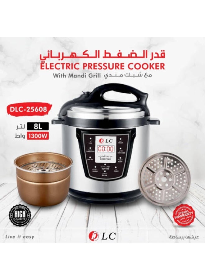 D L C DLC Digital Electric Pressure Cooker, Multi-Function 8 Litre Capacity, Non-Stick Pot, 1300W High Power, With Mandi Grill Rack | DLC-25608 - Image 4