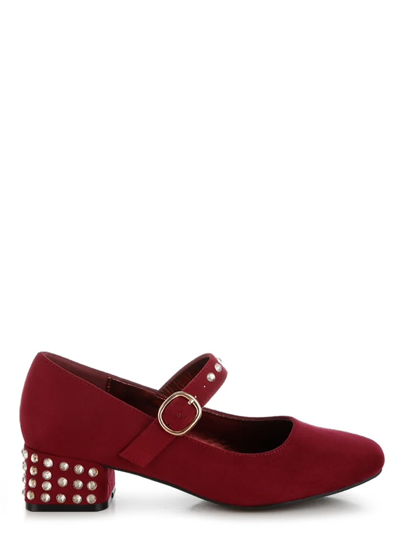 London Rag Studded Mary Jane Pumps in Burgundy