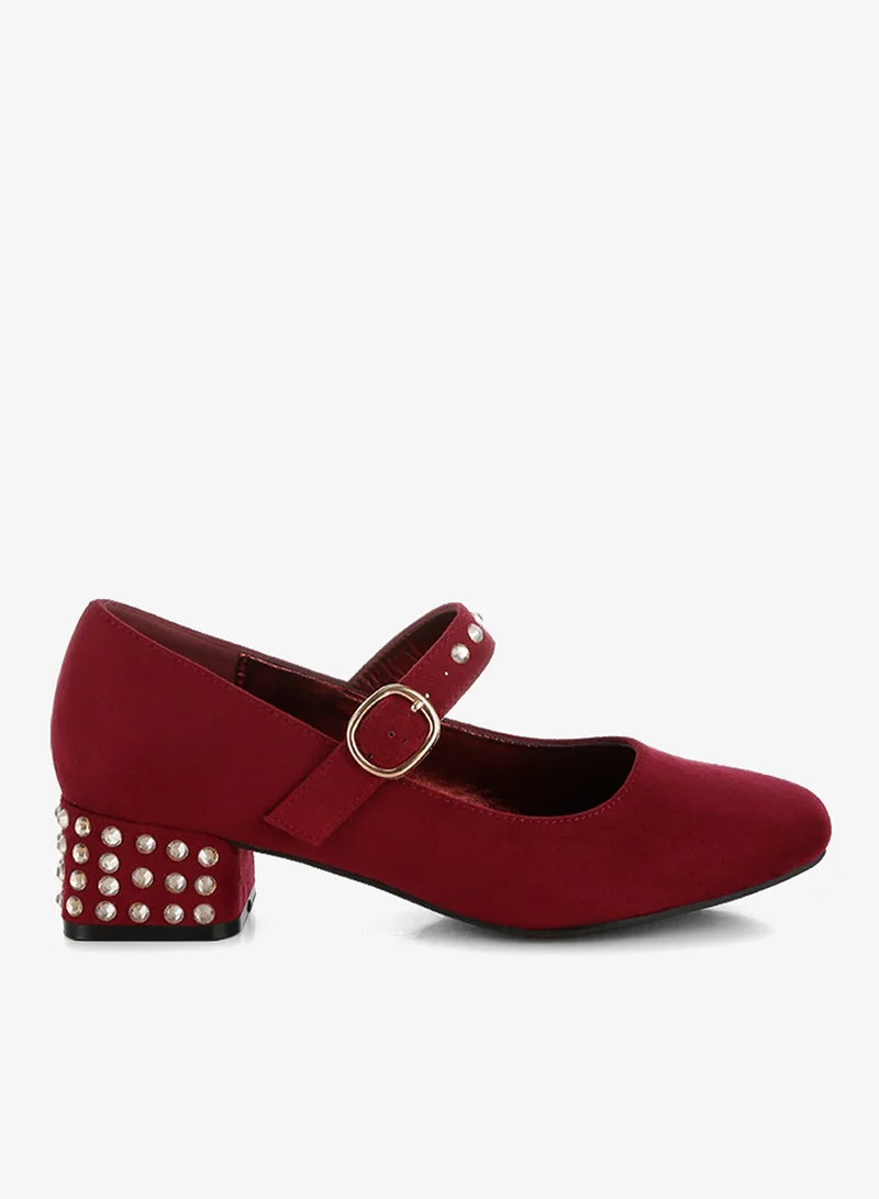 Studded Mary Jane Pumps in Burgundy