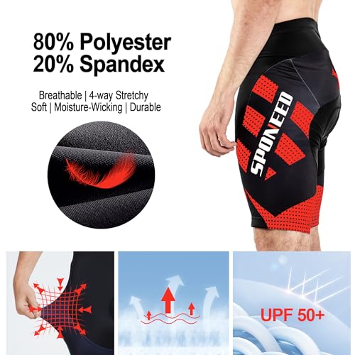 sponeed Bicycle Shorts for Men 4D Gel Padded Underpants Triathlon Workout Biking Wear Gym US L Red Multi - Image 5