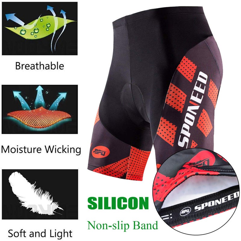 sponeed Bicycle Shorts for Men 4D Gel Padded Underpants Triathlon Workout Biking Wear Gym US L Red Multi - Image 3