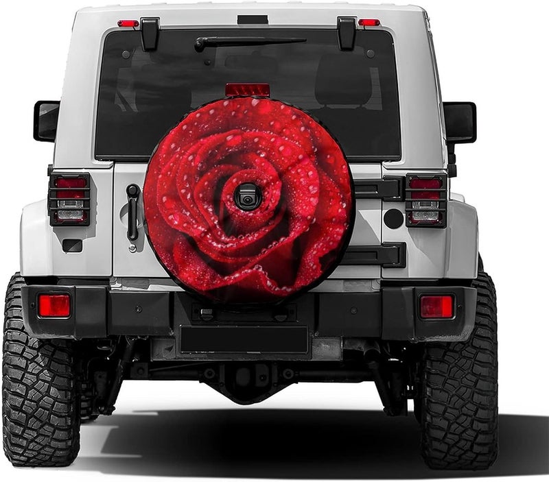 Delerain Spare Tire Cover with Backup Camera Hole - Beautiful Red Rose Design, Waterproof and Dust-Proof, Universal Fit for Jeep, RV, SUV, Truck (17 Inch for Diameter 31"-33") - Image 1