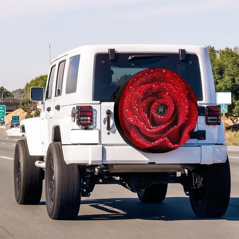 Delerain Spare Tire Cover with Backup Camera Hole - Beautiful Red Rose Design, Waterproof and Dust-Proof, Universal Fit for Jeep, RV, SUV, Truck (17 Inch for Diameter 31"-33") - Image 2