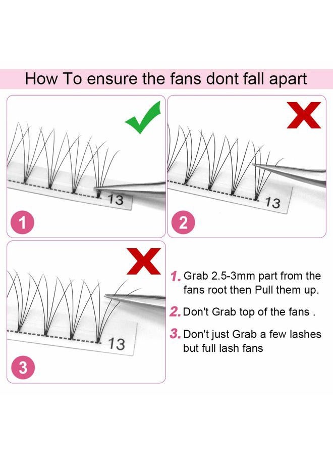 PRO LASHBEAUTY Premade Fans Eyelash Extensions 4D 6D 8D Short Stem Premade Volume Eyelash Extensions .07 .10 C D Curl Pre made Lash Fans 9 to 20 mm Volume Lash Extensions (4D-D-0.10,13mm) - Image 5