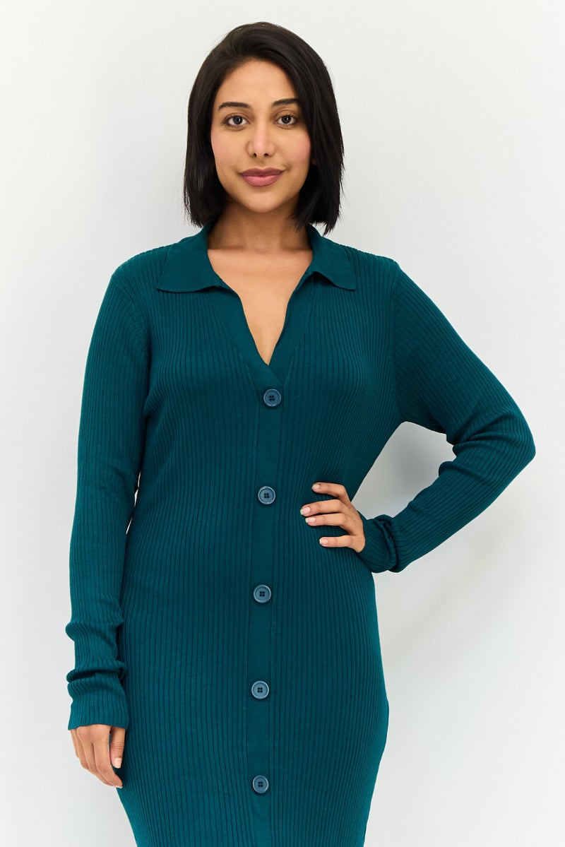 Threadbare Women Ribbed Sweater Dress, Teal - Image 2