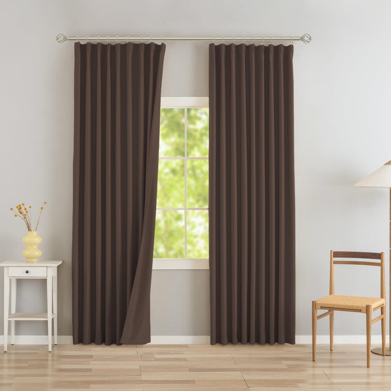 DONREN Brown Pinch Pleated Back Tab Blackout Curtains 40" W x 108" L - Image 1