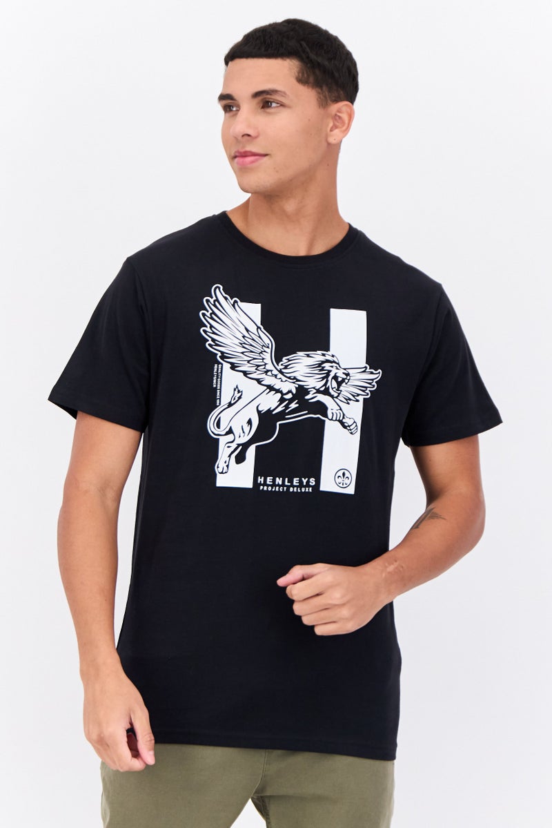 Henleys Men Crew Neck Short Sleeves Graphic Print T-Shirt, Black - Image 1