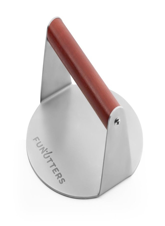 FUNUTTERS 6'' Smash Burger Press Patty Maker, Hamburger Smasher Tool, Heavy-Duty Stainless Steel, BBQ Grill and Flattop Griddle Accessory - Commercial Grade (6'' with Beechwood Handle) - Image 1