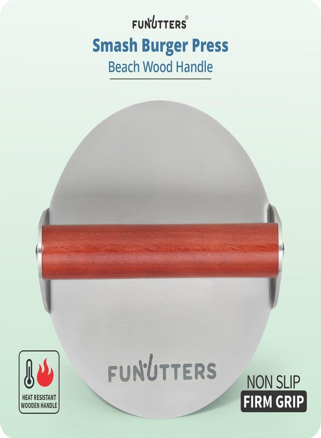 FUNUTTERS 6'' Smash Burger Press Patty Maker, Hamburger Smasher Tool, Heavy-Duty Stainless Steel, BBQ Grill and Flattop Griddle Accessory - Commercial Grade (6'' with Beechwood Handle) - Image 4