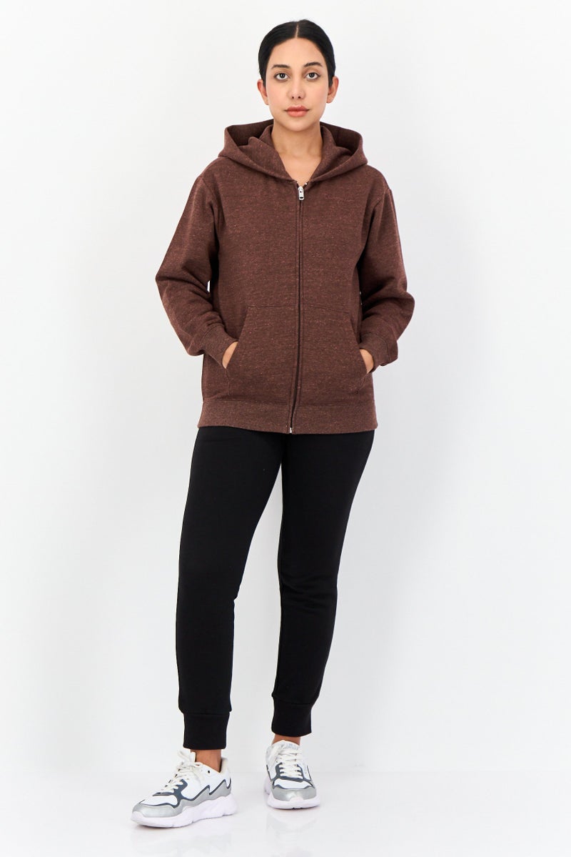 Champion هودي خارجي للنساء بأكمام طويلة وقصة عادية، بني - Image 3