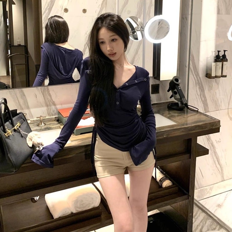 Sweet And Spicy Hooded Long-Sleeve T-Shirt For Women – Slim-Fit Polyester Top - Image 4