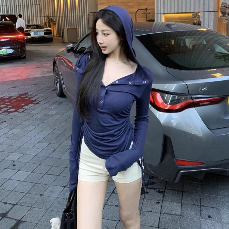 Sweet And Spicy Hooded Long-Sleeve T-Shirt For Women – Slim-Fit Polyester Top - Image 2