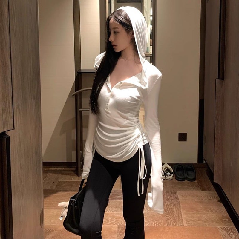 Sweet And Spicy Hooded Long-Sleeve T-Shirt For Women – Slim-Fit Polyester Top - Image 3
