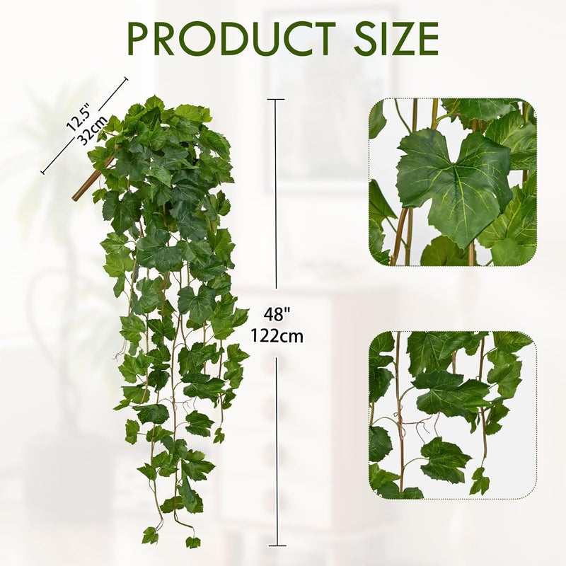 Briful Artificial Hanging Plant Vine Leaves - Lifelike Artificial Green Grape Ivy Vines, Approx. 122 cm - UV-Resistant Decorative Plant for Wall, Living Room, Balcony & Wall - Image 1