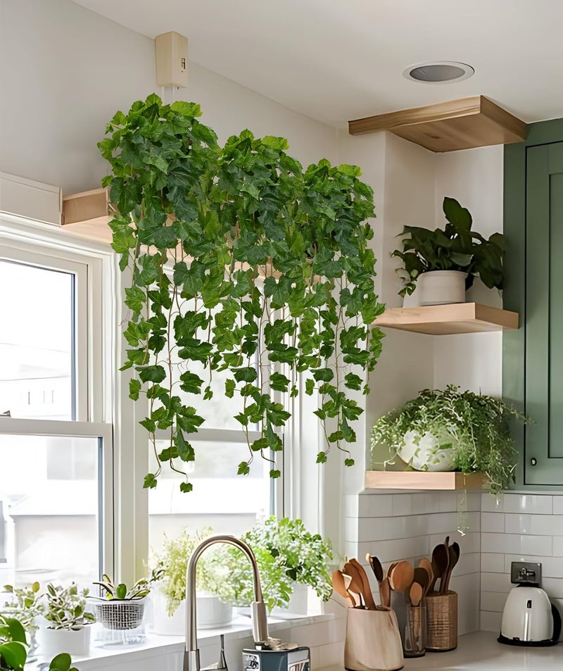 Briful Artificial Hanging Plant Vine Leaves - Lifelike Artificial Green Grape Ivy Vines, Approx. 122 cm - UV-Resistant Decorative Plant for Wall, Living Room, Balcony & Wall - Image 2