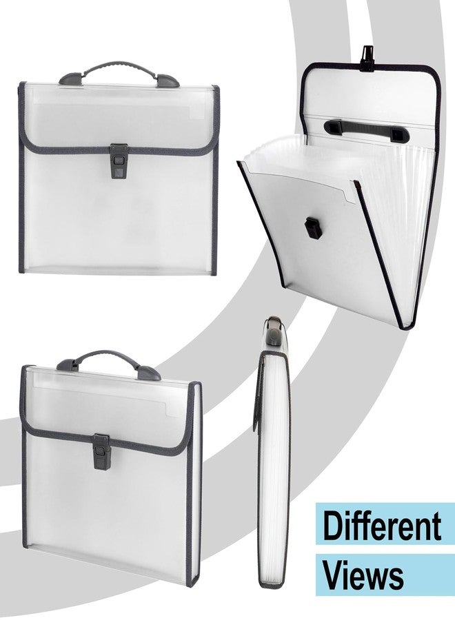 SPOTINK 13 Pockets Expanding File Folder, A4/Letter Size Document Organizer with Handle & Buckle Closure, Accordion Filing Box for Paper Bill Receipt Documents for School Office Home (Pale White) - Image 3