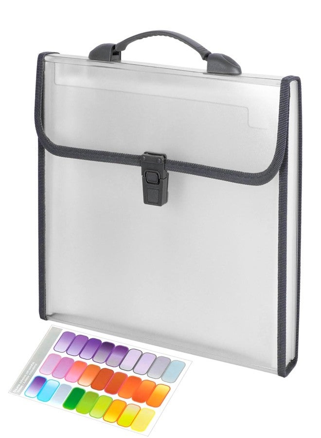 SPOTINK 13 Pockets Expanding File Folder, A4/Letter Size Document Organizer with Handle & Buckle Closure, Accordion Filing Box for Paper Bill Receipt Documents for School Office Home (Pale White) - Image 1