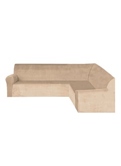 EVORY HOME Sofa Covers L Shape Velvet 6 Meter Slip Resistant and Highly Stretchy Beige  - Image 2