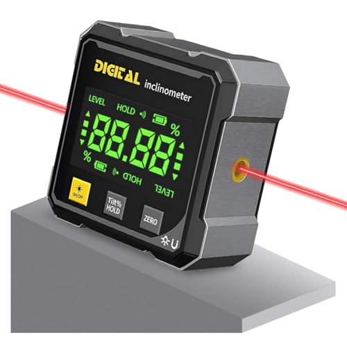 LABART LCD Digital Angle Finder with Laser Level, 4-Side Strong Magnetic Angle Gauge, Cube Inclinometer Level Meter Protractor with Data Retention Function, for Table Saw, Woodworking Measuring Tool - Image 1