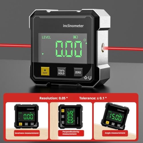 LABART LCD Digital Angle Finder with Laser Level, 4-Side Strong Magnetic Angle Gauge, Cube Inclinometer Level Meter Protractor with Data Retention Function, for Table Saw, Woodworking Measuring Tool - Image 4