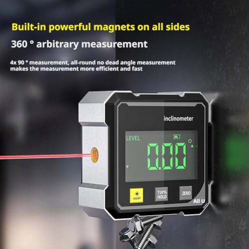 LABART LCD Digital Angle Finder with Laser Level, 4-Side Strong Magnetic Angle Gauge, Cube Inclinometer Level Meter Protractor with Data Retention Function, for Table Saw, Woodworking Measuring Tool - Image 5
