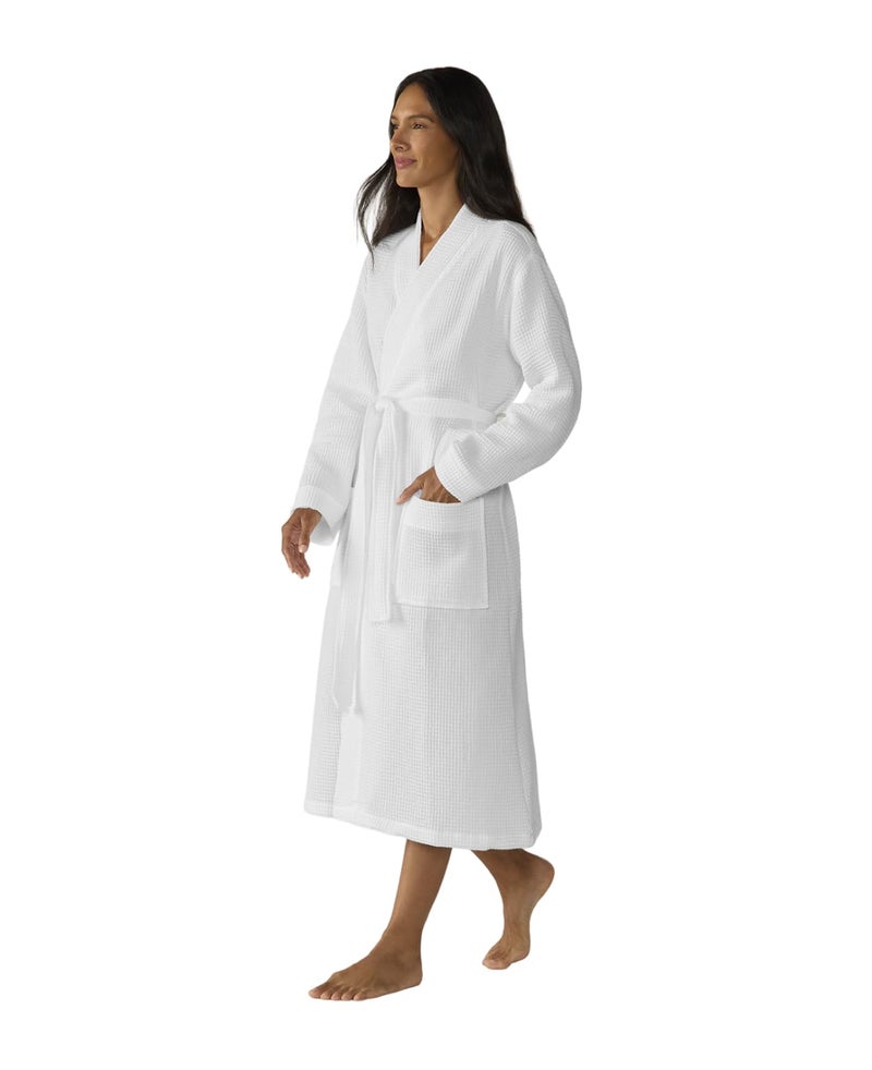 Coyuchi Unisex Organic Waffle Robe, Long Bathrobe, Cotton, Alpine White, (L-XL) - Image 1