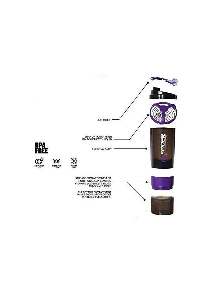 H PRO - Pro Spider Bottle | Non Slip 3 Layer Twist Off Bottle | Leak Proof Blender Bottle With Supplement And Pill Storage Compartment | Bpa Free Plastic Bottle Ideal For Preworkout Protein Drink-Purple - Image 1