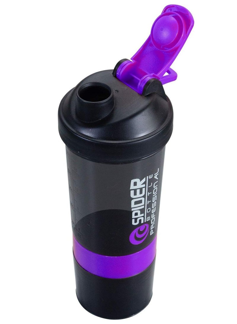 H PRO - Pro Spider Bottle | Non Slip 3 Layer Twist Off Bottle | Leak Proof Blender Bottle With Supplement And Pill Storage Compartment | Bpa Free Plastic Bottle Ideal For Preworkout Protein Drink-Purple - Image 1