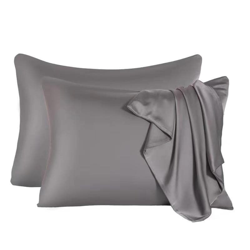 2 Pcs Mulberry Silk Pillowcase for Hair and SkinCooling Silk Pillow Case with Hidden ZipperAllergen Proof Dual Sides Soft Breathable Smooth Silk Pillow Cover for WomenQueen2PCSDark Gray