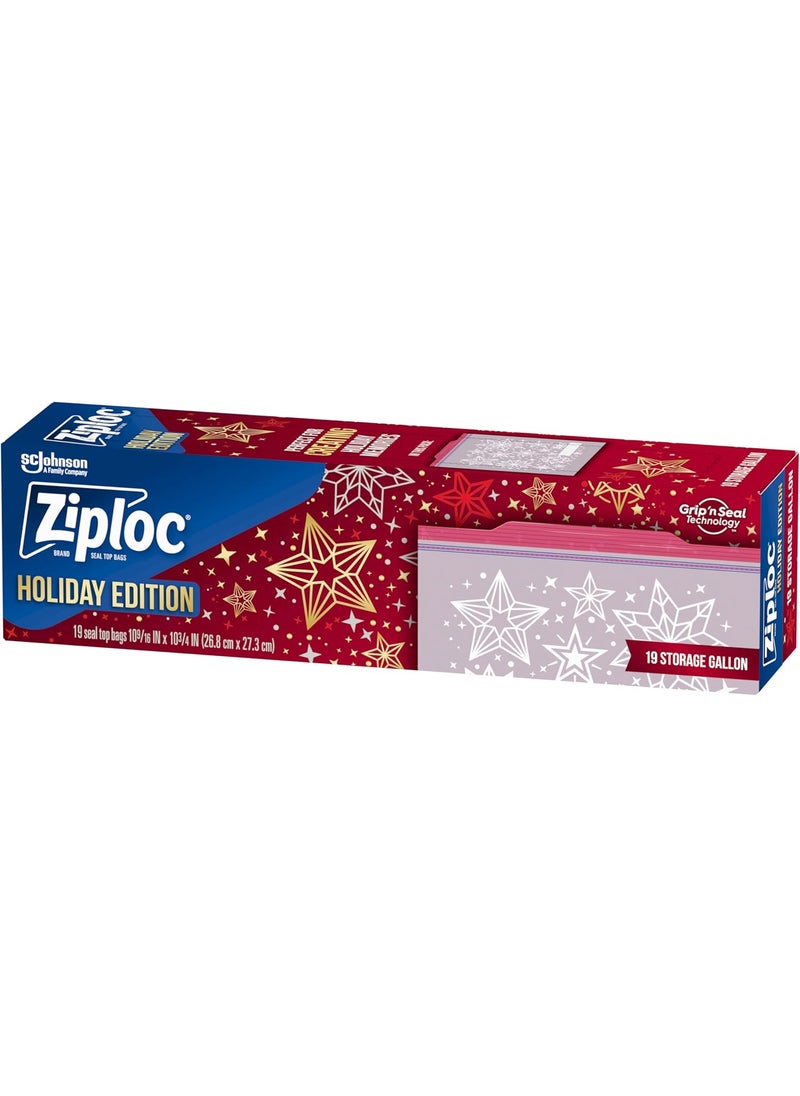 Ziploc Ziploc Gallon Food Storage Bags Grip n Seal Technology for Easier Grip Open and Close 19 Count Holiday Designs  - Image 1