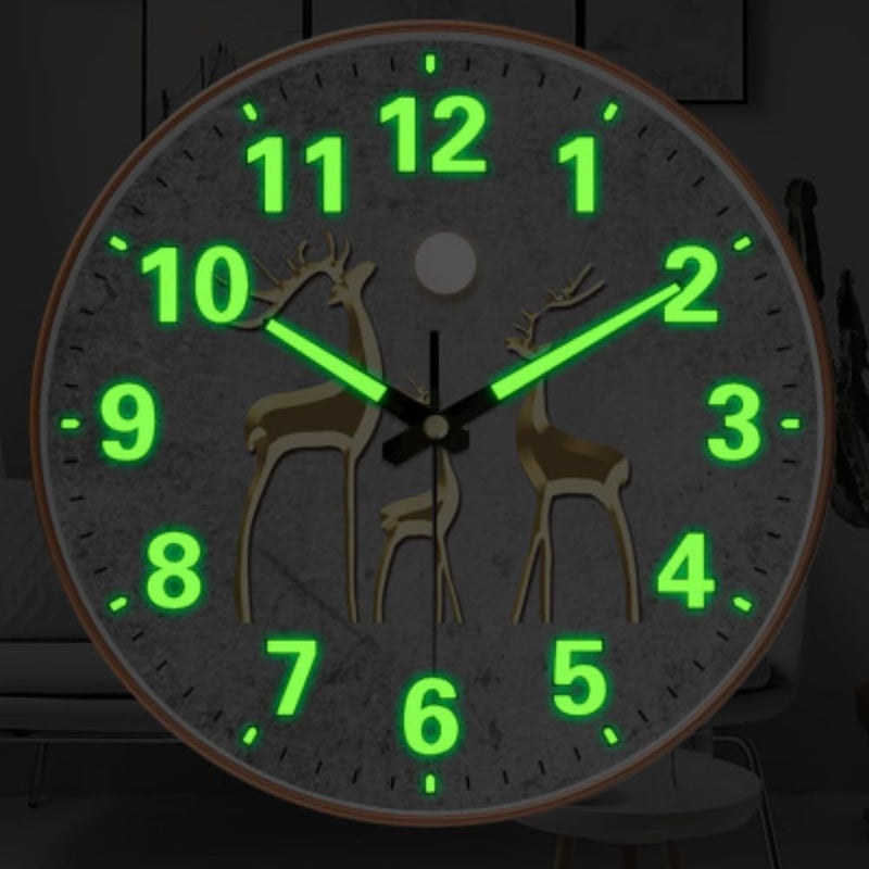 ZEPOLI - Radium Digital Wall Clock 12-Inch Analog Stylish Silent Non-Ticking Modern Battery-Operated Night Light Easy-to-Read Numbers for Home Hall Living Room, Bedroom (Radium Deer) - Image 2