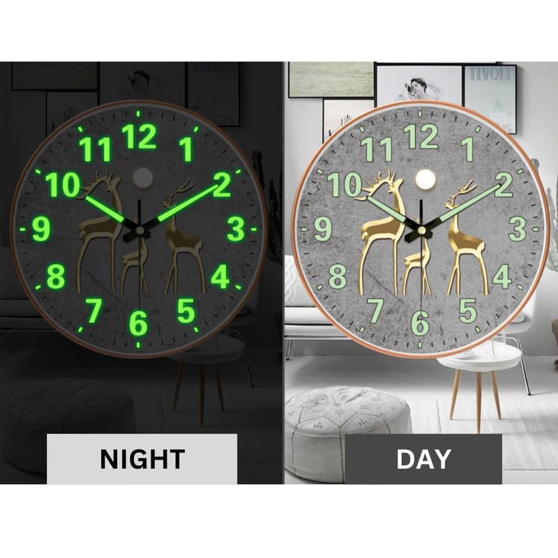 ZEPOLI - Radium Digital Wall Clock 12-Inch Analog Stylish Silent Non-Ticking Modern Battery-Operated Night Light Easy-to-Read Numbers for Home Hall Living Room, Bedroom (Radium Deer) - Image 3