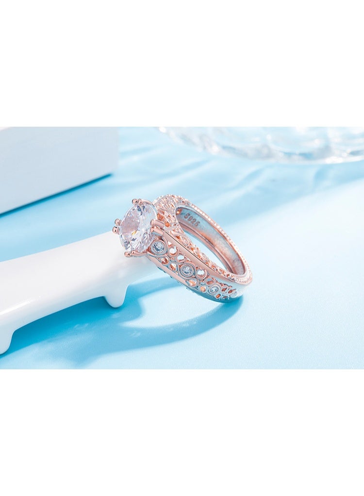 KUYING Rose Gold Pear Shaped Gemstone Baroque Carved Ring - Image 1