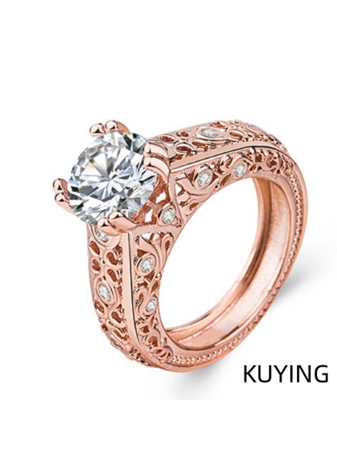 KUYING Rose Gold Pear Shaped Gemstone Baroque Carved Ring - Image 2