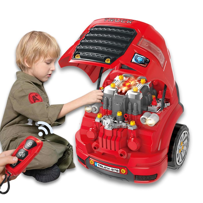 OLEOCA Large Truck Engine Toy Interactive Steering Wheel Engine Building Kit Kids Mechanic Tool Set with Light Sound 56 PCS Take Apart Toys for Boys Ages 3 - Image 3
