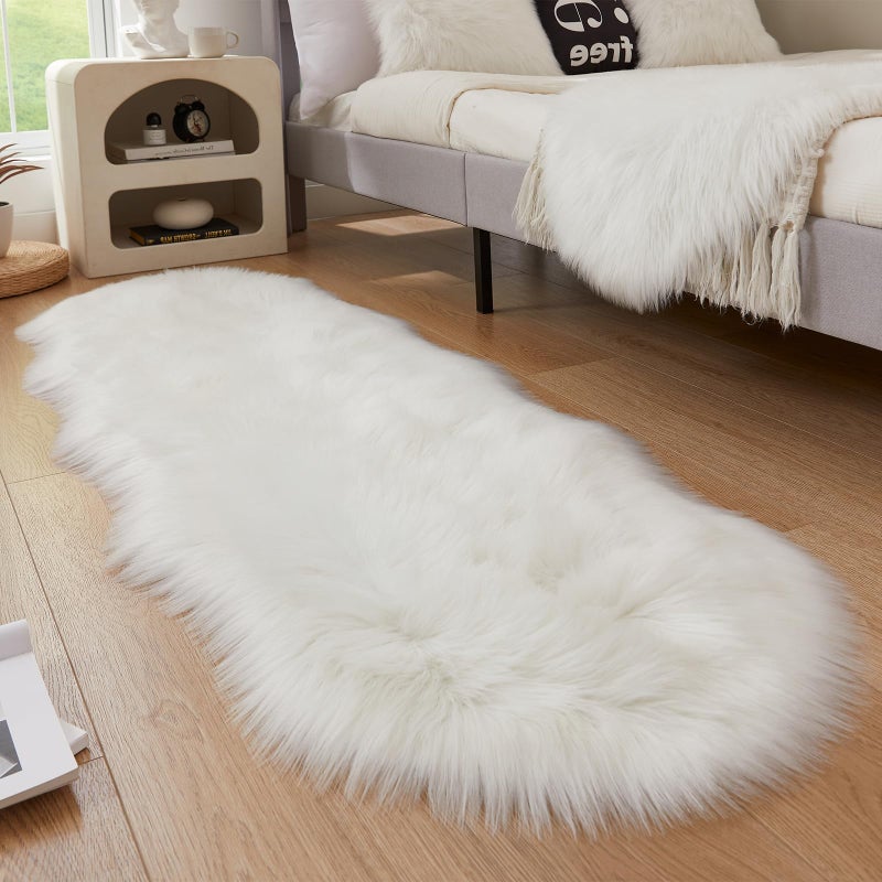 Easy Joy EasyJoy Ultra Soft Fluffy Shaggy Area Rug Faux Fur Rug Chair Cover Seat Pad Fuzzy Area Rug for Bedroom Floor Sofa Living Room (2 x 6 ft Sheepskin, White) - Image 2
