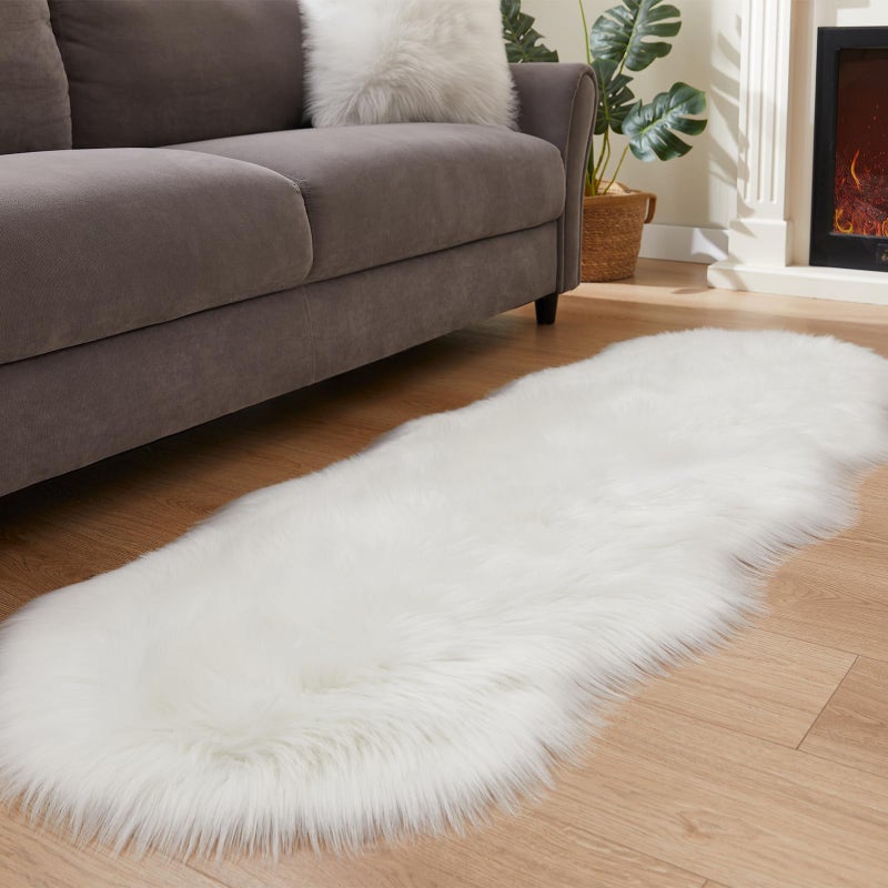 Easy Joy EasyJoy Ultra Soft Fluffy Shaggy Area Rug Faux Fur Rug Chair Cover Seat Pad Fuzzy Area Rug for Bedroom Floor Sofa Living Room (2 x 6 ft Sheepskin, White) - Image 1