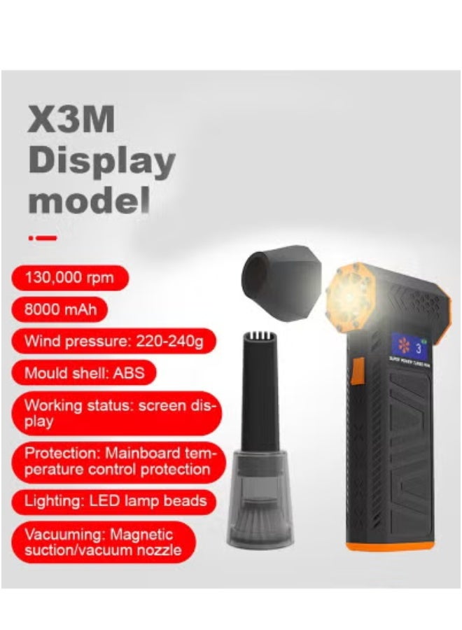 TIGER X3-M Turbo Jet 130,000RPM Air Blower & Vacuum Cleaner – 220W Powerful Brushless Motor, 53m/s Violent Wind Speed, Rechargeable via Type-C – 2-in-1 High-Speed Dust Blower & Vacuum for BBQ, Electronics, Car, Office & Home Cleaning - Image 2