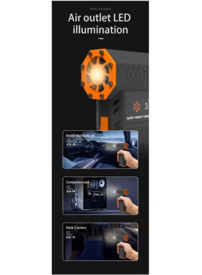 TIGER X3-M Turbo Jet 130,000RPM Air Blower & Vacuum Cleaner – 220W Powerful Brushless Motor, 53m/s Violent Wind Speed, Rechargeable via Type-C – 2-in-1 High-Speed Dust Blower & Vacuum for BBQ, Electronics, Car, Office & Home Cleaning - Image 4