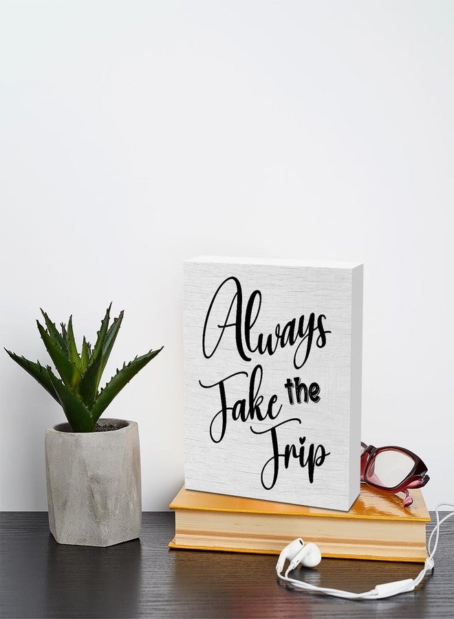 XLRSDF Funny Trip Travel Essentials Rustic Wooden Box Sign, Desk Decor Inspirational Adventurer Gift Office Desk Accessories for Table Shelf Home Classroom Cubicle Decorations Wood Block Box Traveler Sign - Image 3