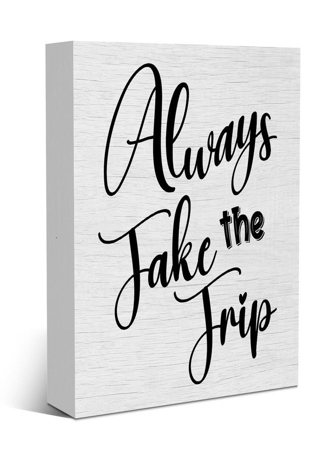 XLRSDF Funny Trip Travel Essentials Rustic Wooden Box Sign, Desk Decor Inspirational Adventurer Gift Office Desk Accessories for Table Shelf Home Classroom Cubicle Decorations Wood Block Box Traveler Sign - Image 1