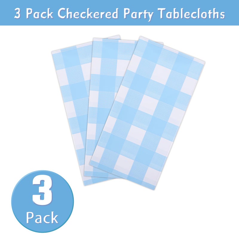Kesfey 3 Packs Light Blue Gingham Tablecloth Pale Blue and White Checkered Tablecloths 54 x 108 Inches Disposable Plastic Gingham Tablecovers Waterproof Rectangle Picnic Table Cover for Birthday Party - Image 5